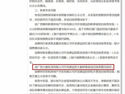 2018年柳州房地产市场检查情况公布，柳北当红热销楼盘