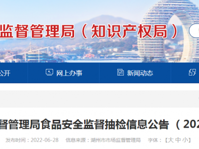 浙江省湖州市市场监管局抽检756批次食品不合格